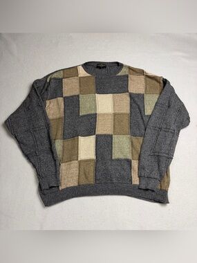 VTG Lenor Romano Cotton Geometric Patchwork Knit Sweater XXL
